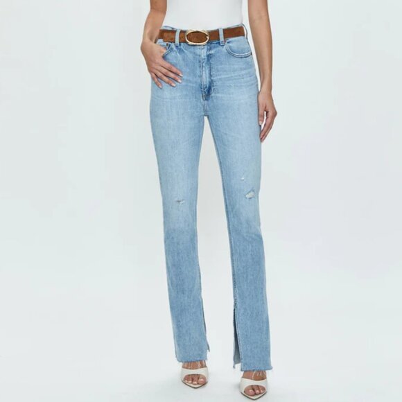 Pistola Colleen Tower High Rise Modern Slim Raw Split Hem Denim Jeans - Picture 6 of 10